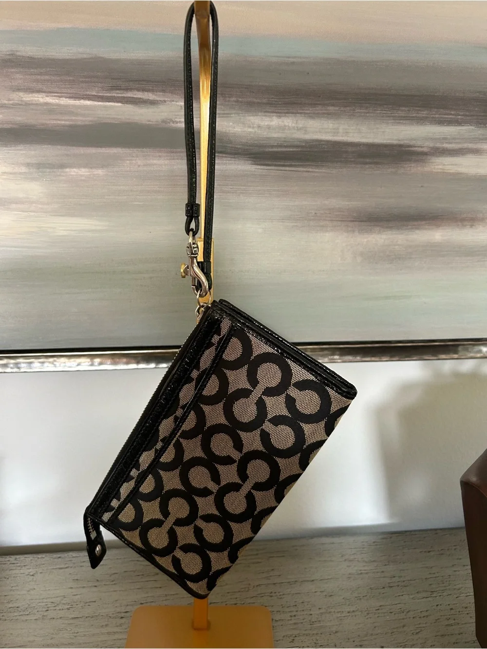 Coach Poppy Black and Cream Signature Wristlet